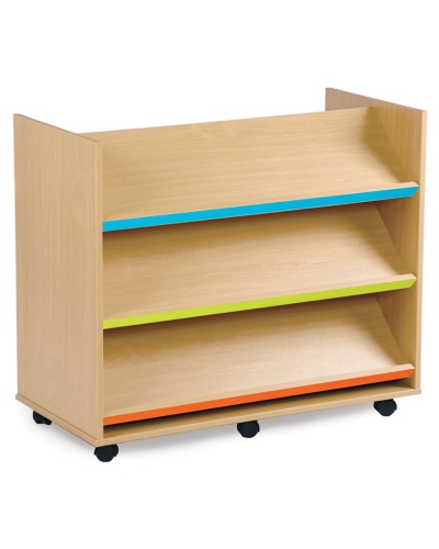 Library Unit With 3 Coloured Angled Shelves On Both Sides