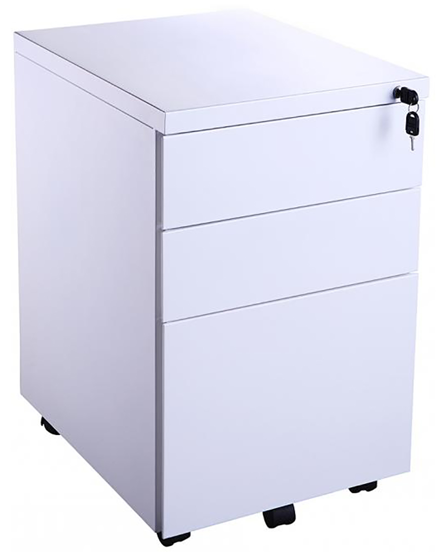 White & Silver Pedestals 3 Drawer Metal