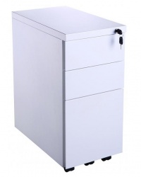 White & Silver Pedestals - Slim 3 Drawer